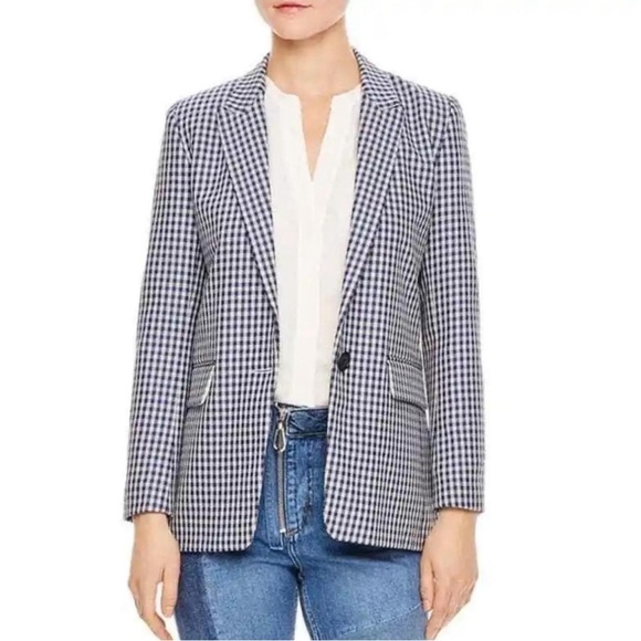 Sandro Elia Mini Houndstooth Blazer Blue - Picture 1 of 7
